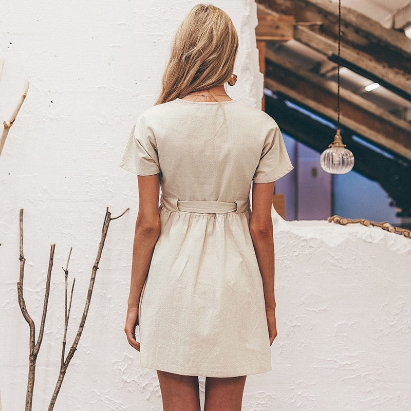 Vintage button women dress linen