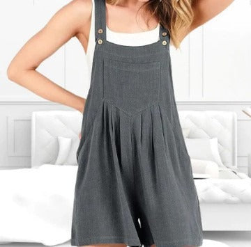 Women's bagged cotton and linen jumpsuit shorts