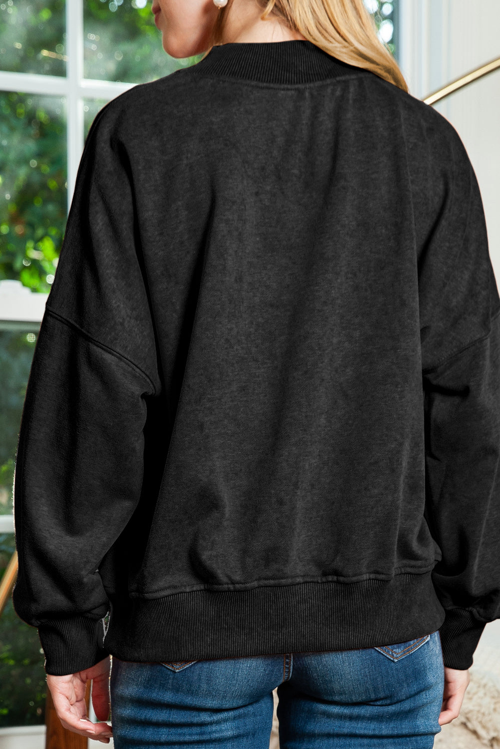 Ruby Plain Drop Shoulder Crew Neck Pullover Sweatshirt