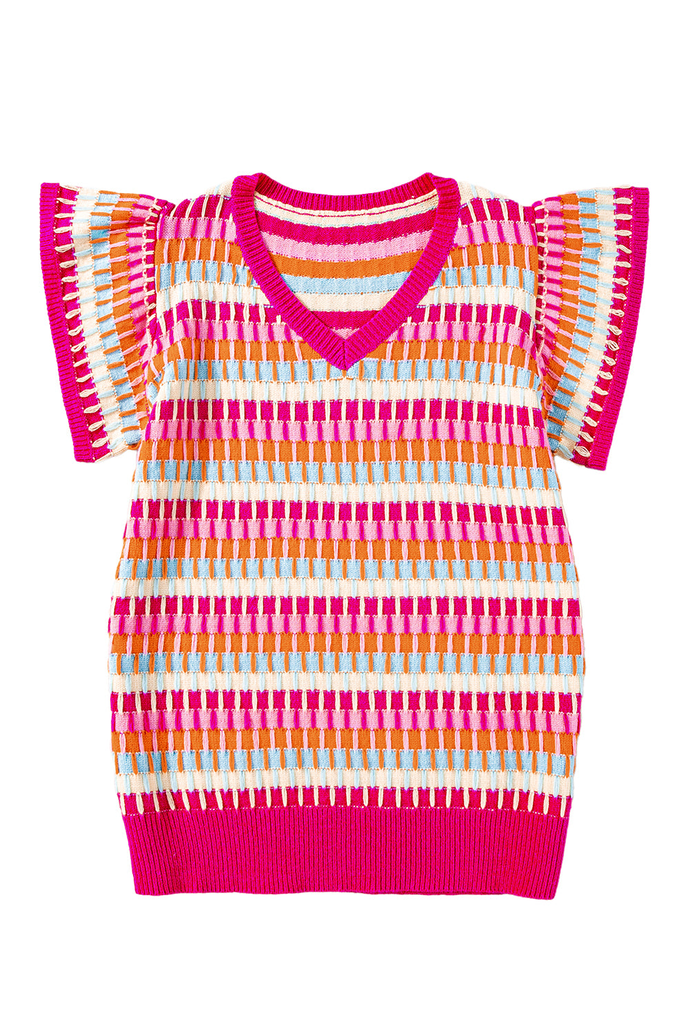 Green Colorblock Cap Sleeve Knitted Top