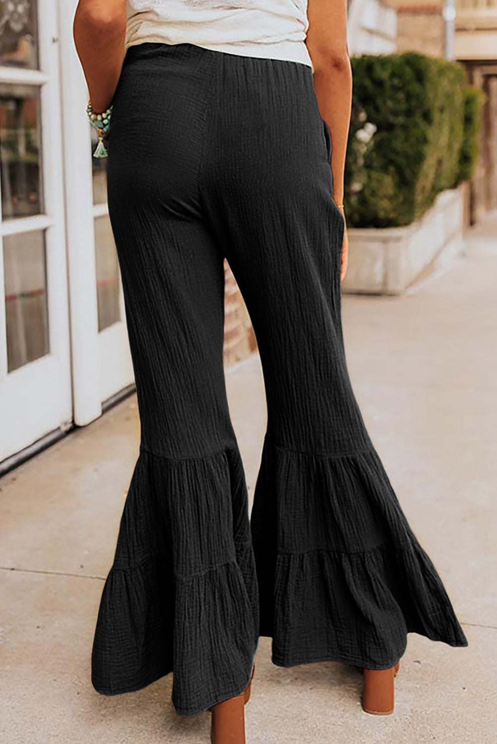 Green Ruffle High Waist Flared Pants