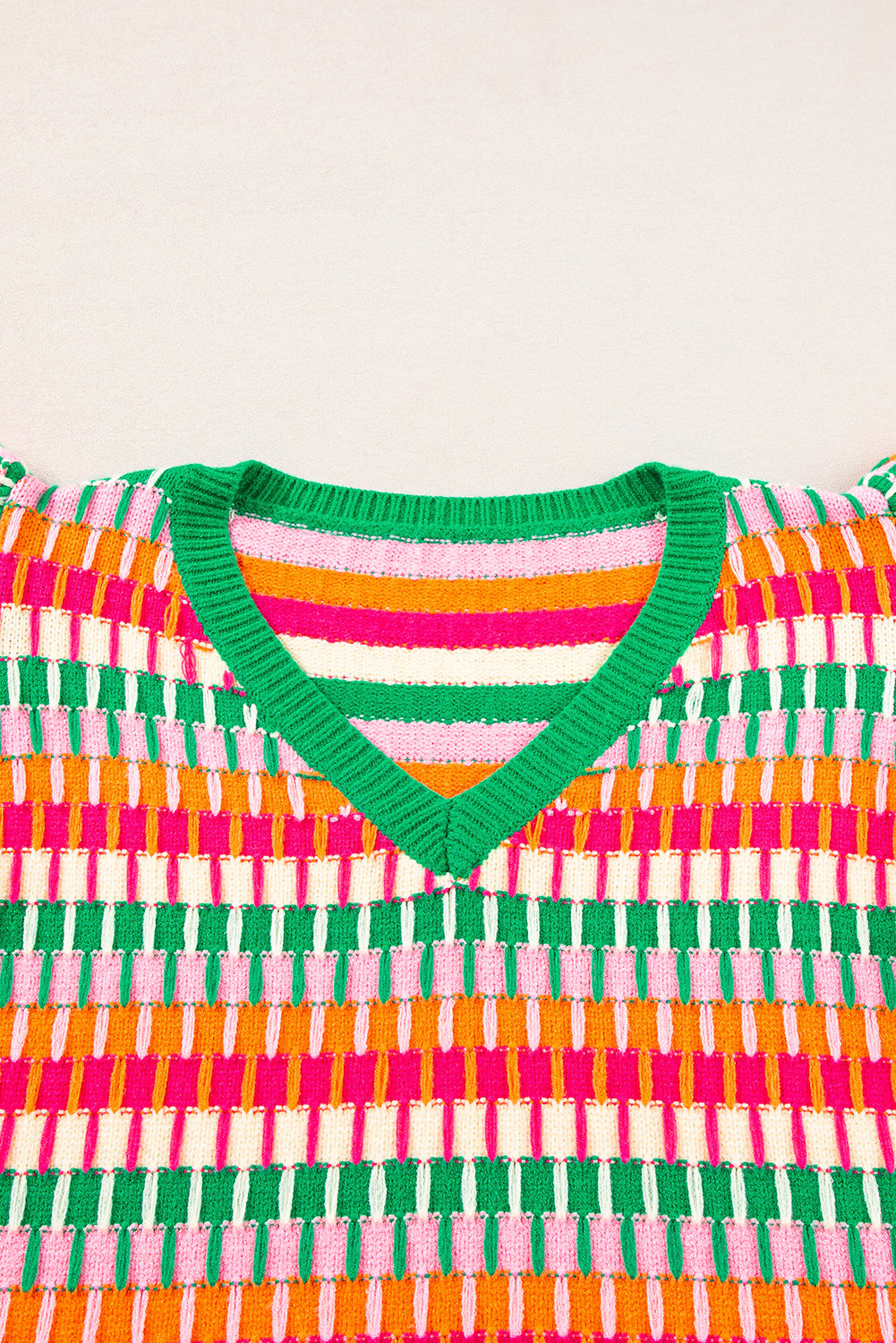 Green Colorblock Cap Sleeve Knitted Top