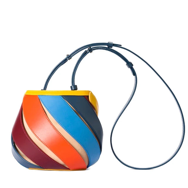 Leather Round Striped Handbag