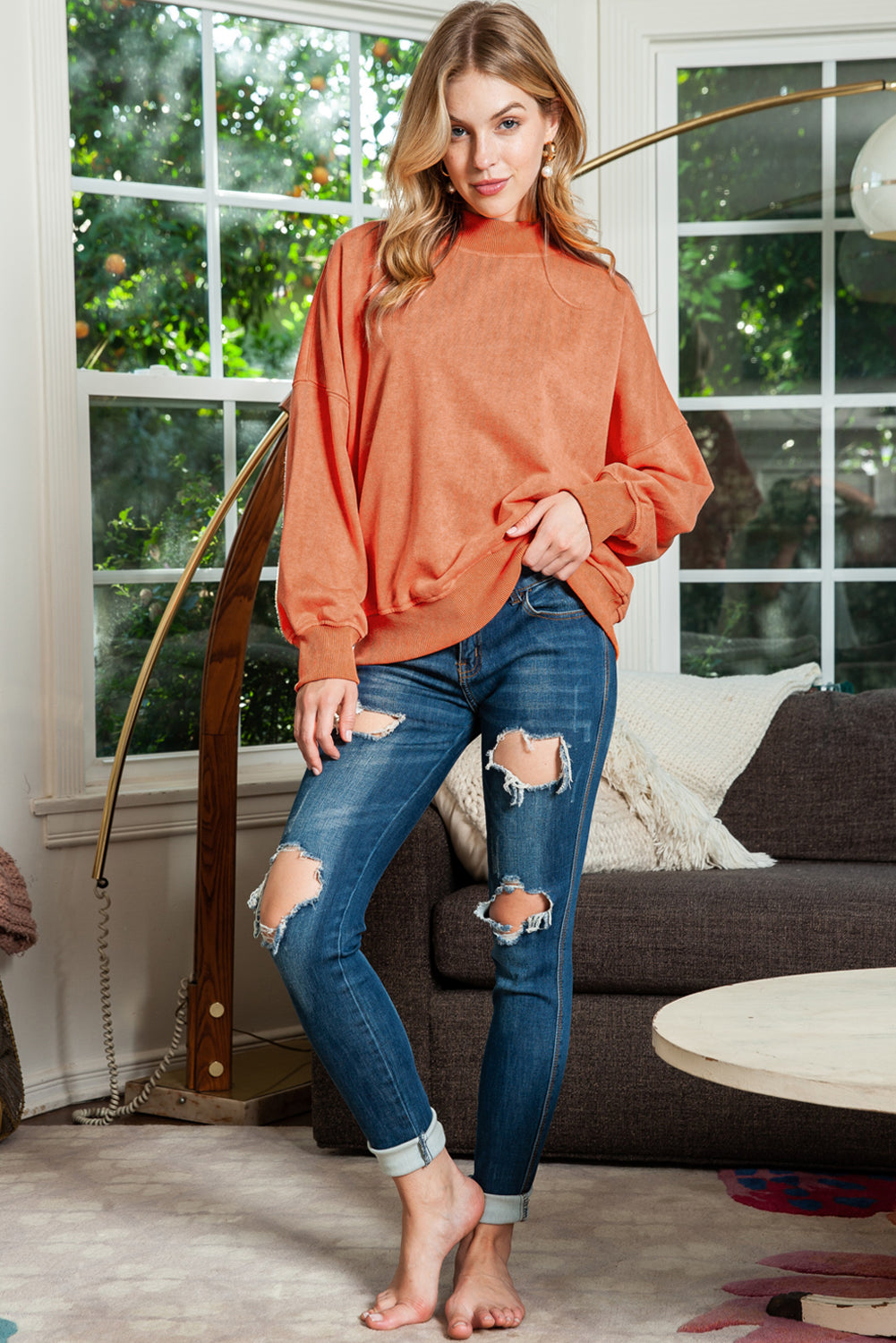 Ruby Plain Drop Shoulder Crew Neck Pullover Sweatshirt
