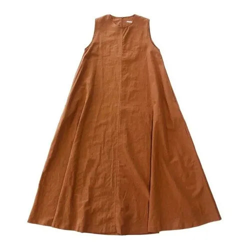 Summer  Dress Chic Loose Swing Sleeveless Mid-length Cotton Linen Long Dress Sleeveless High Waist Women Runway Dress