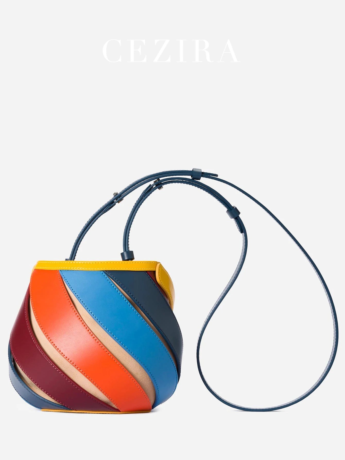 Leather Round Striped Handbag