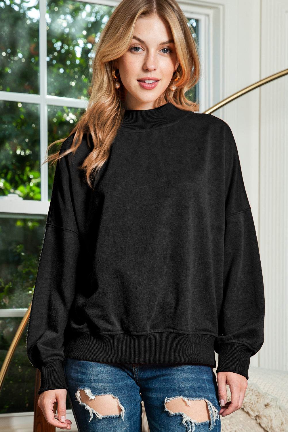 Ruby Plain Drop Shoulder Crew Neck Pullover Sweatshirt