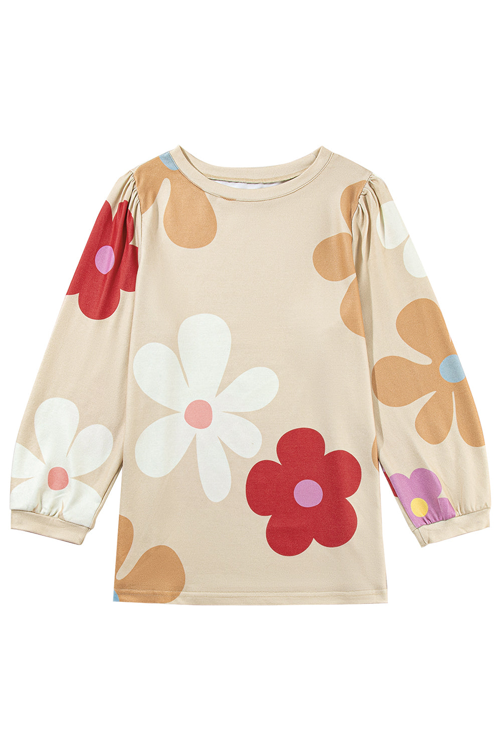 Rose 60s Flower Print Ruched Bracelet Sleeve Top