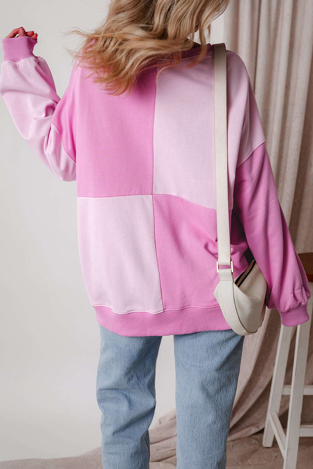 Parchment Colorblock Henley High Low Loose Sweatshirt