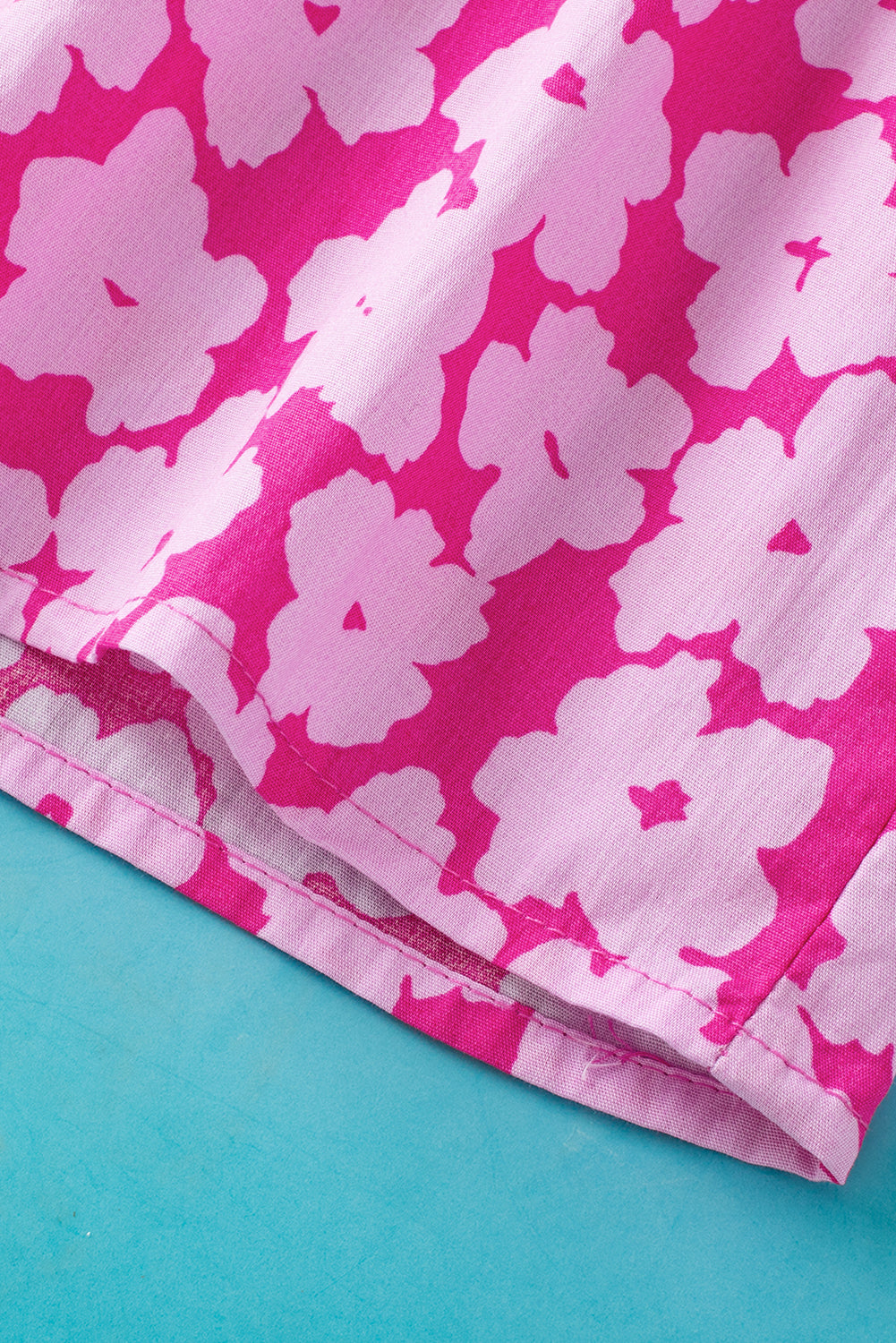 Pink Contrast Ric Rac Layered Ruffle Sleeve Floral Blouse