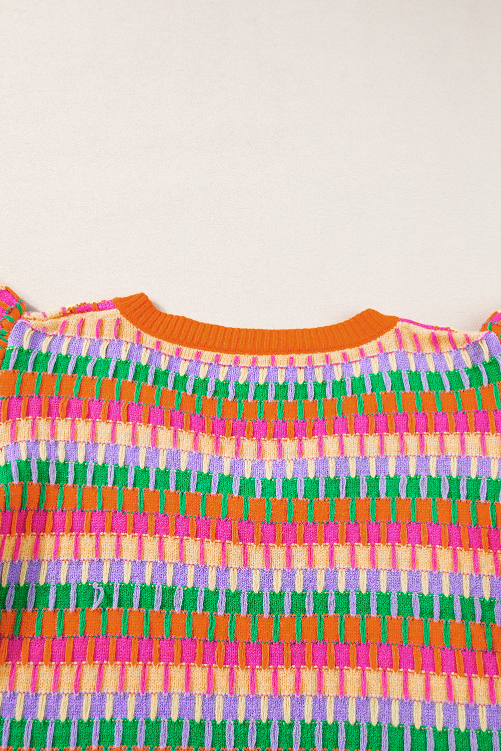 Green Colorblock Cap Sleeve Knitted Top