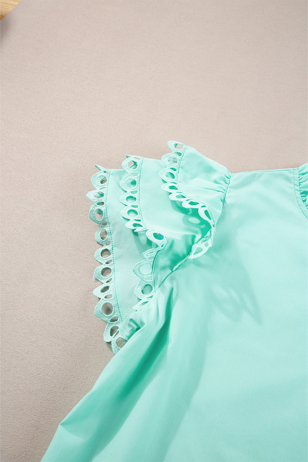 Mint Green Layered Ric Rac Cap Sleeve Filled Neck Blouse