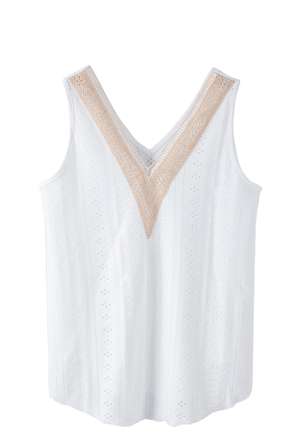 White Lace Crochet Splicing Eyelet V Neck Tank Top