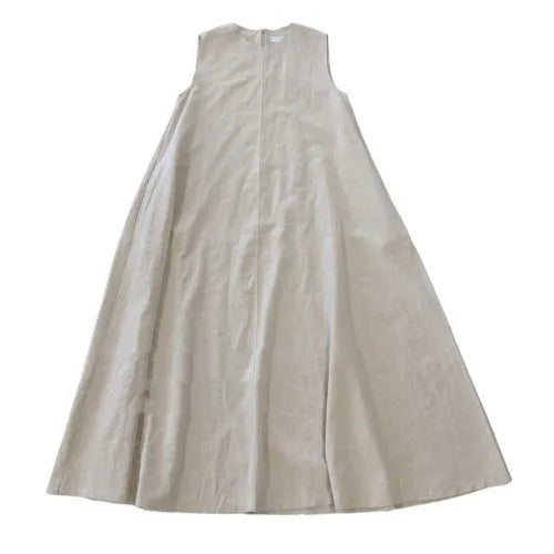 Summer  Dress Chic Loose Swing Sleeveless Mid-length Cotton Linen Long Dress Sleeveless High Waist Women Runway Dress