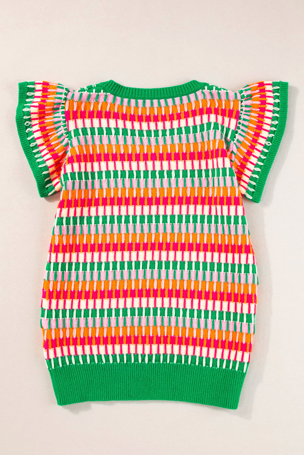 Green Colorblock Cap Sleeve Knitted Top
