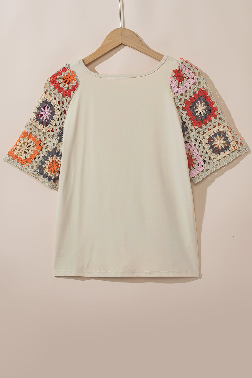 Medium Grey Floral Crochet Short Sleeve Top