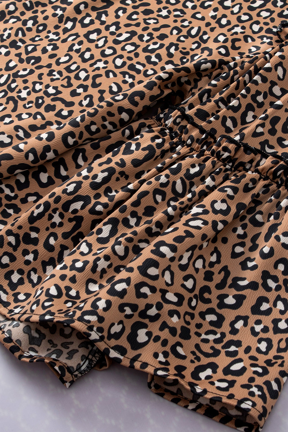 Chestnut Leopard Ruffle Flounce Sleeve Blouse