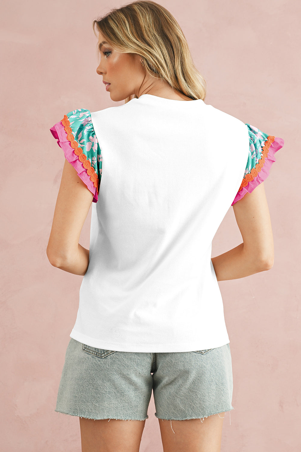 Light Green Ricrac Applique Floral Sleeve Textured Blouse