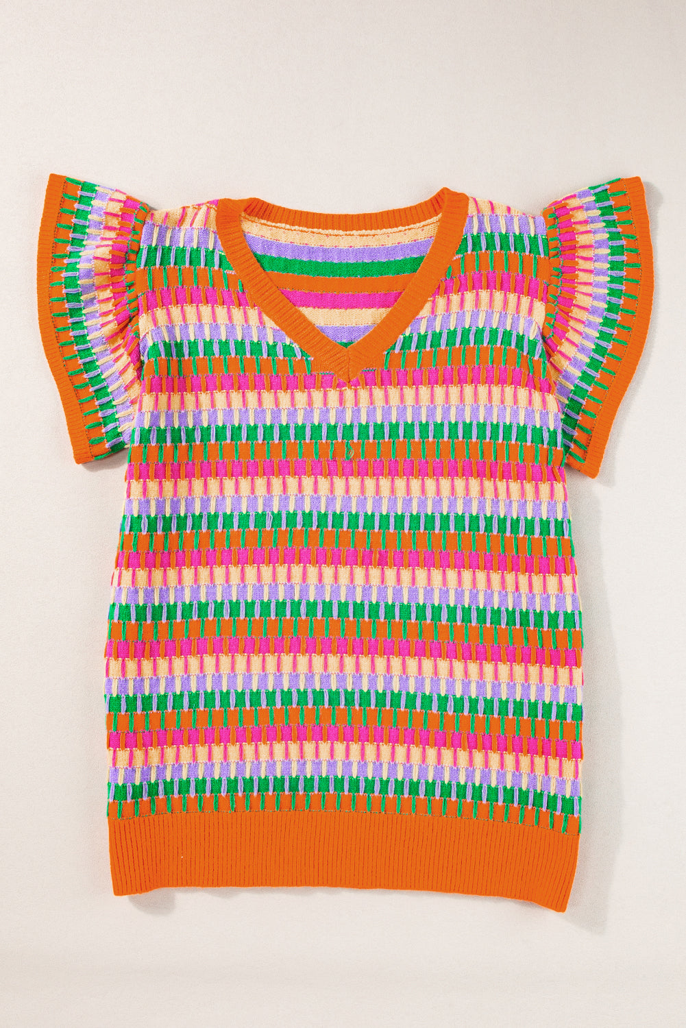 Green Colorblock Cap Sleeve Knitted Top