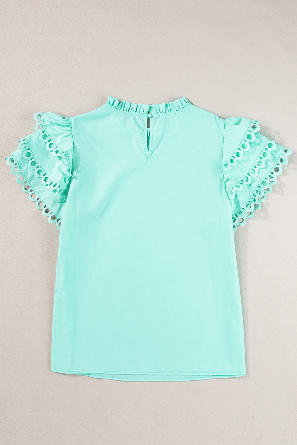 Mint Green Layered Ric Rac Cap Sleeve Filled Neck Blouse