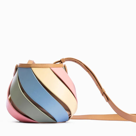 Leather Round Striped Handbag