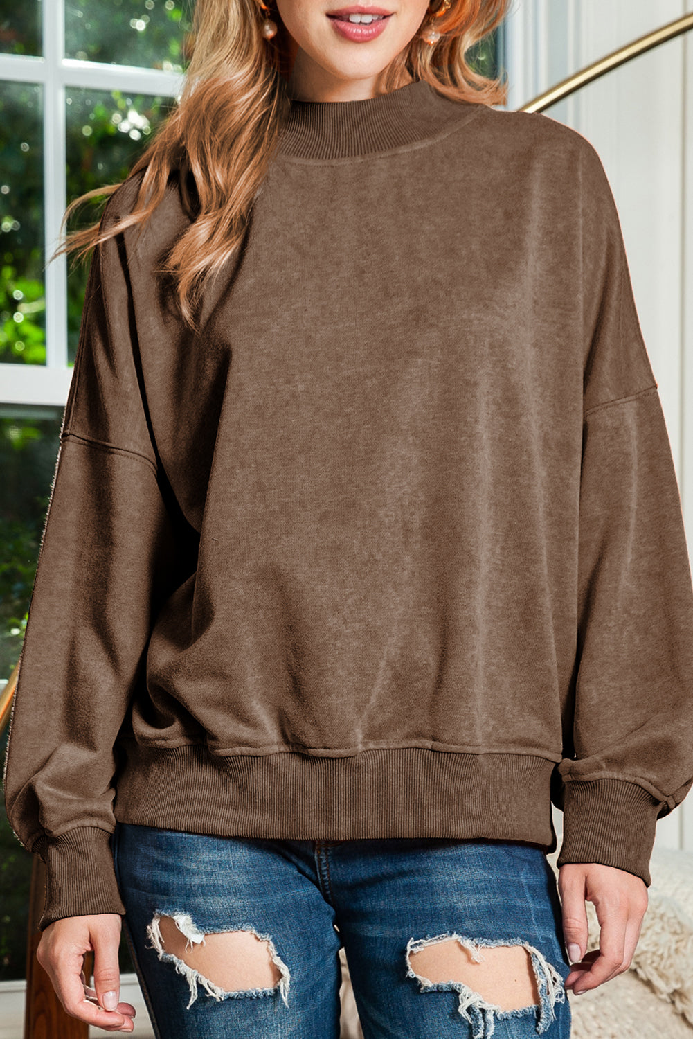 Ruby Plain Drop Shoulder Crew Neck Pullover Sweatshirt