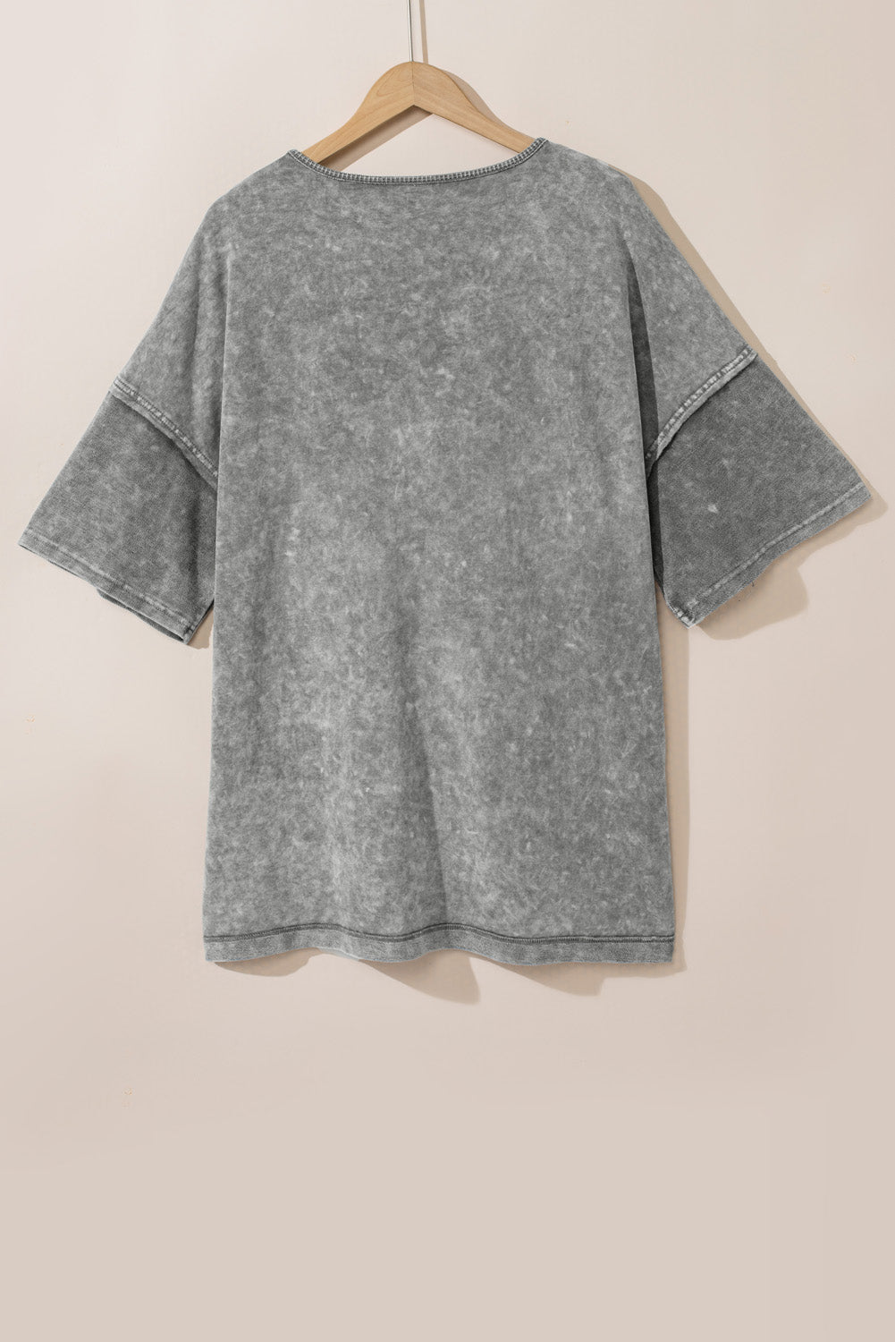 Strawberry Pink Mineral Wash Drop Sleeve Patchwork Plus Size Tee