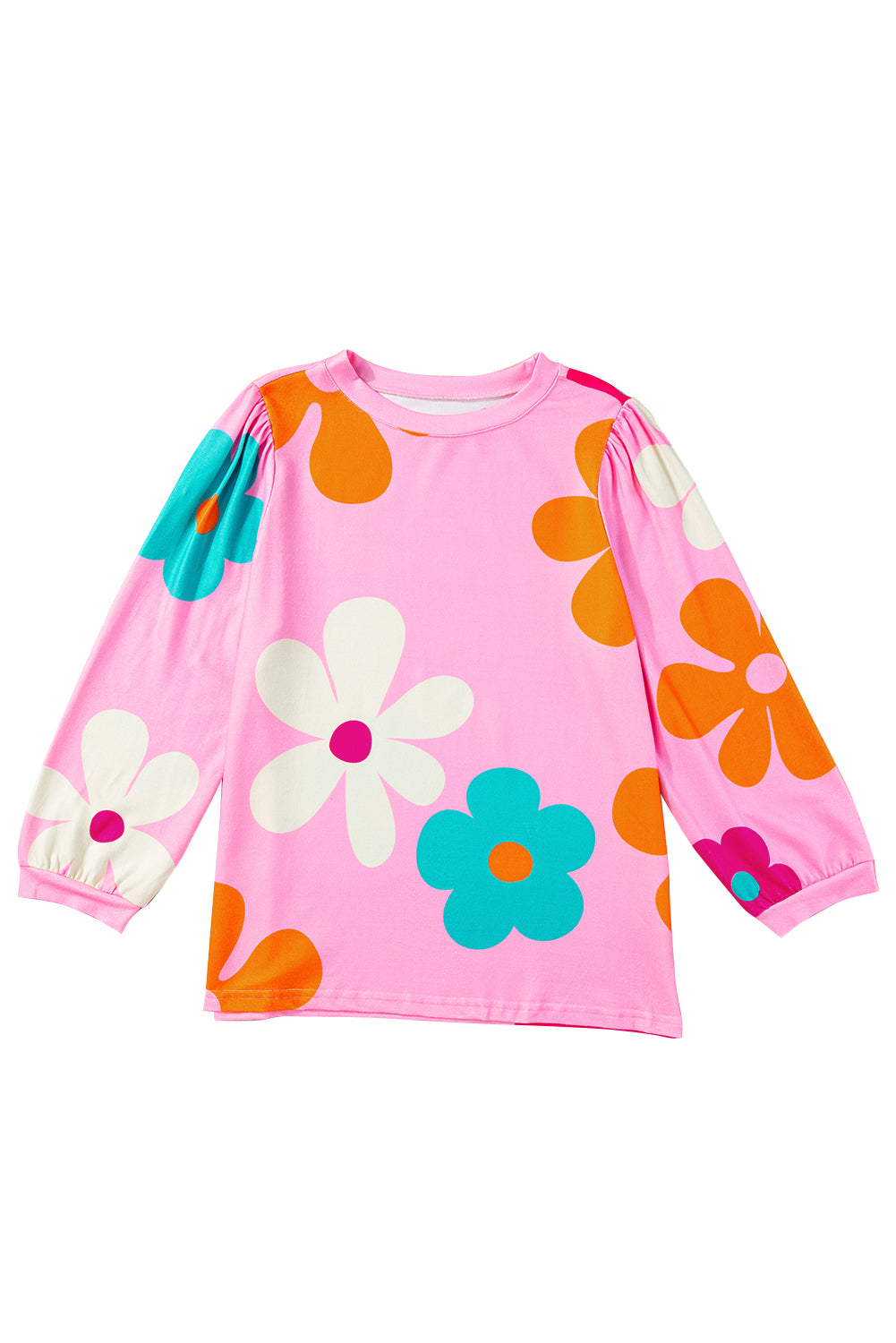 Rose 60s Flower Print Ruched Bracelet Sleeve Top