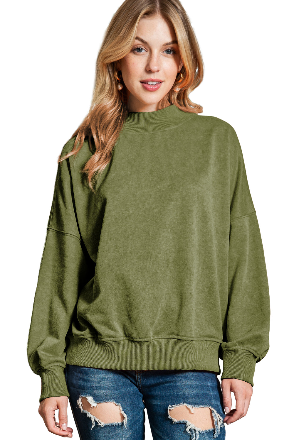 Ruby Plain Drop Shoulder Crew Neck Pullover Sweatshirt
