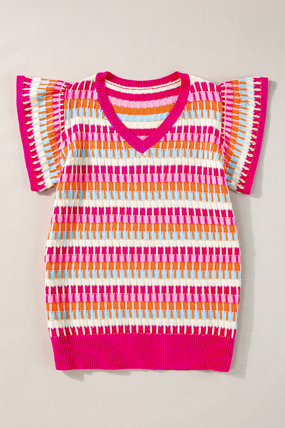 Green Colorblock Cap Sleeve Knitted Top