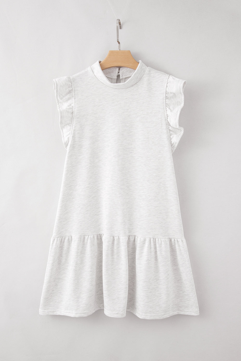 White Solid Color Ruffle Hem Mini Sweatshirt Dress