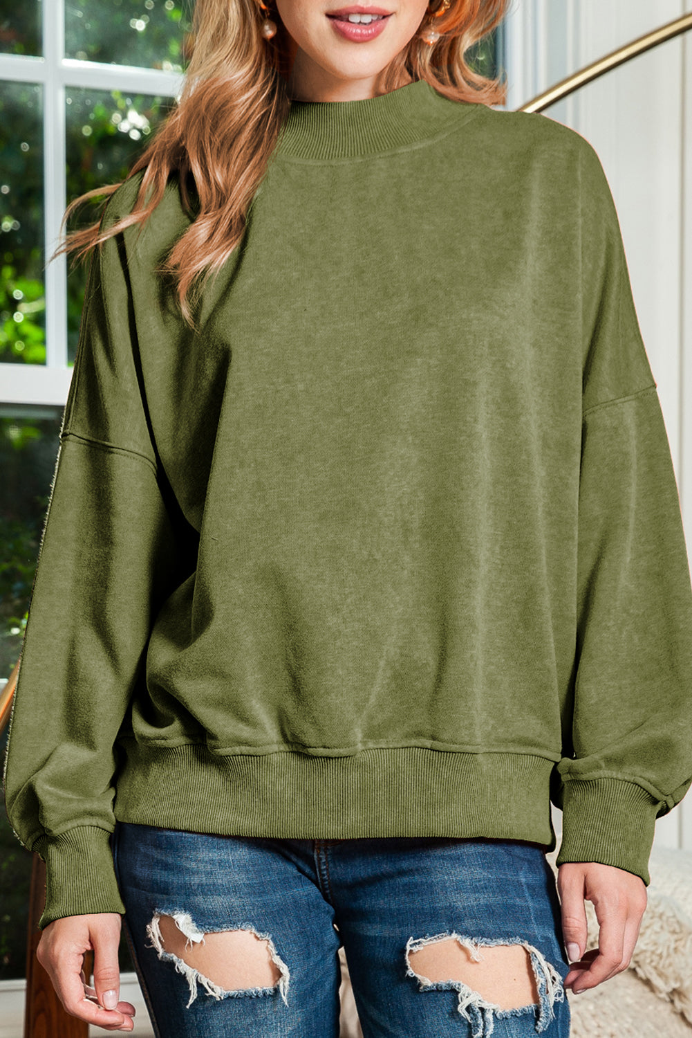 Ruby Plain Drop Shoulder Crew Neck Pullover Sweatshirt