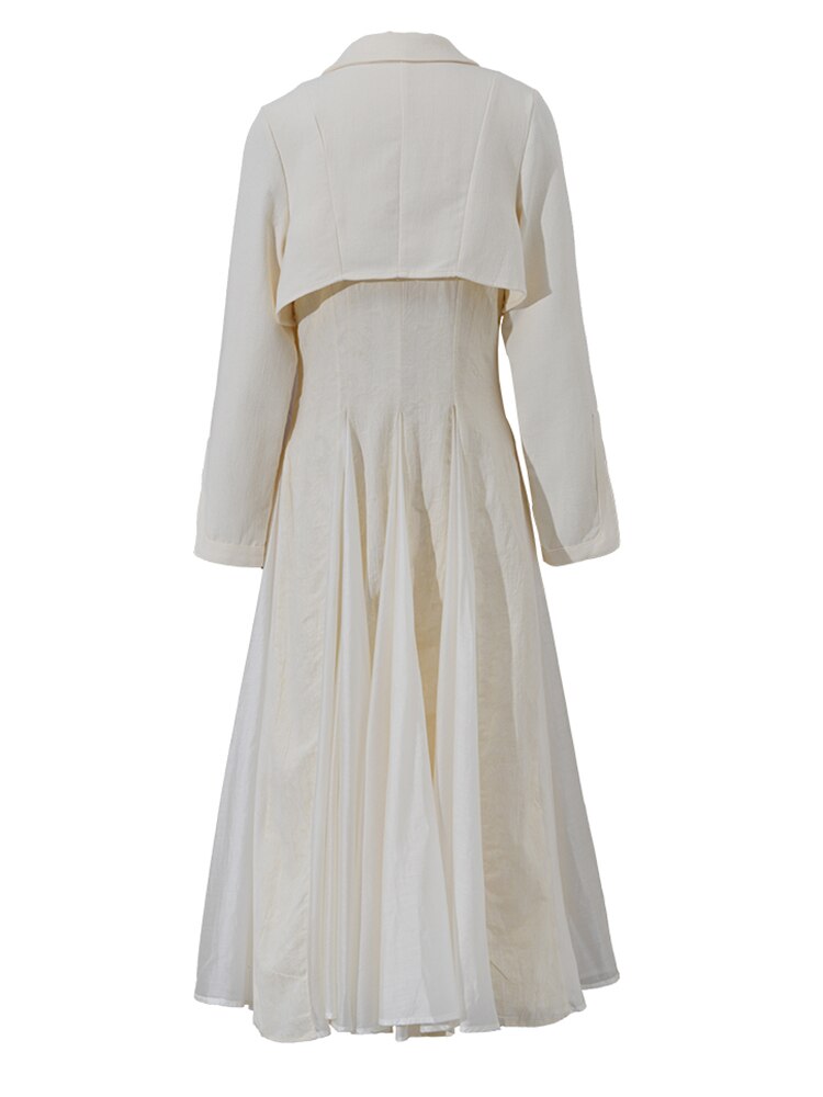 Women Beige Pleated Linen Long Elegant Dress