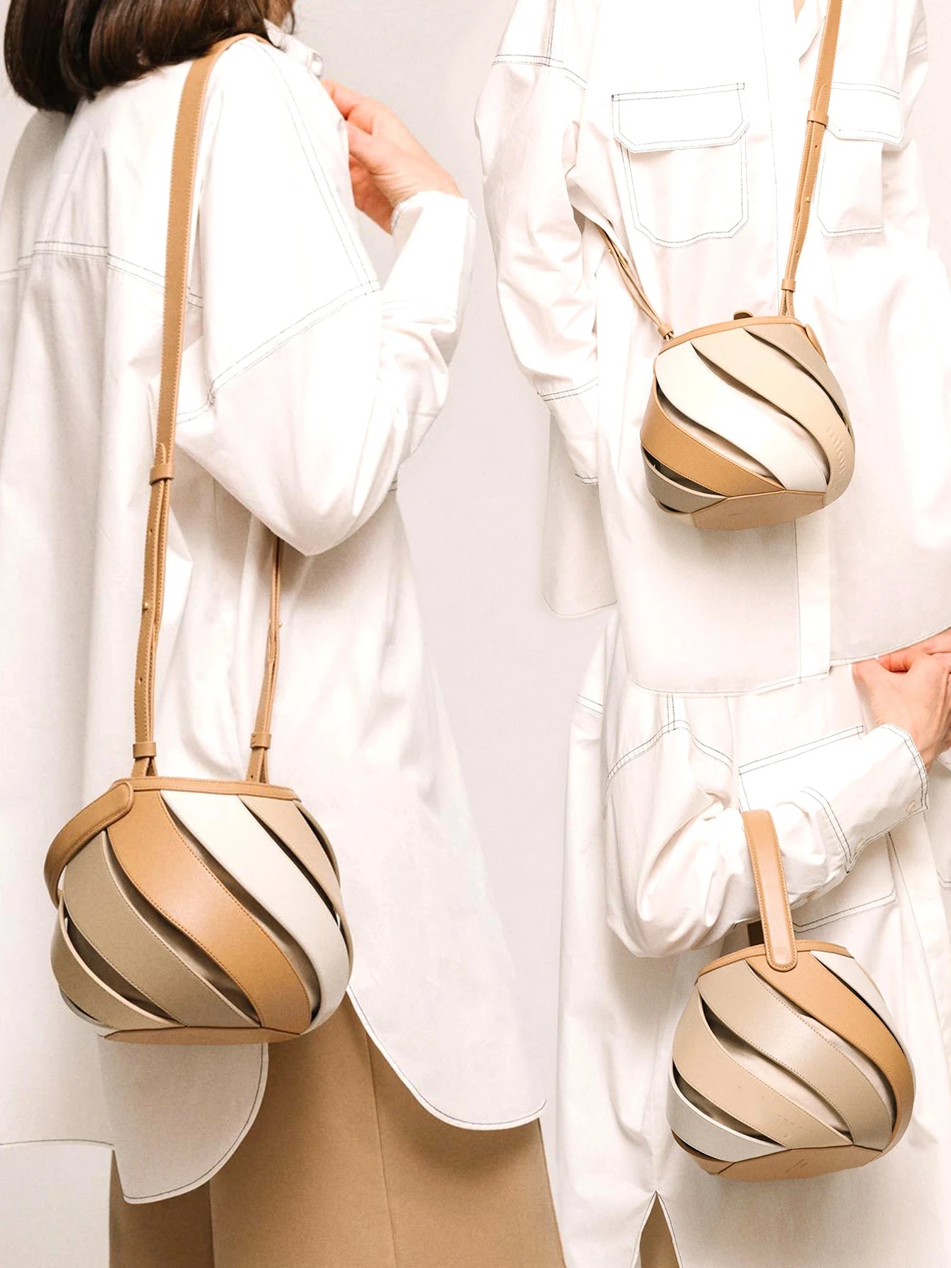 Leather Round Striped Handbag