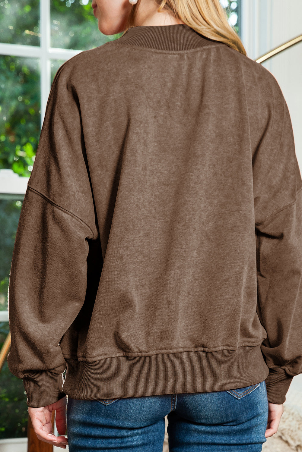 Ruby Plain Drop Shoulder Crew Neck Pullover Sweatshirt