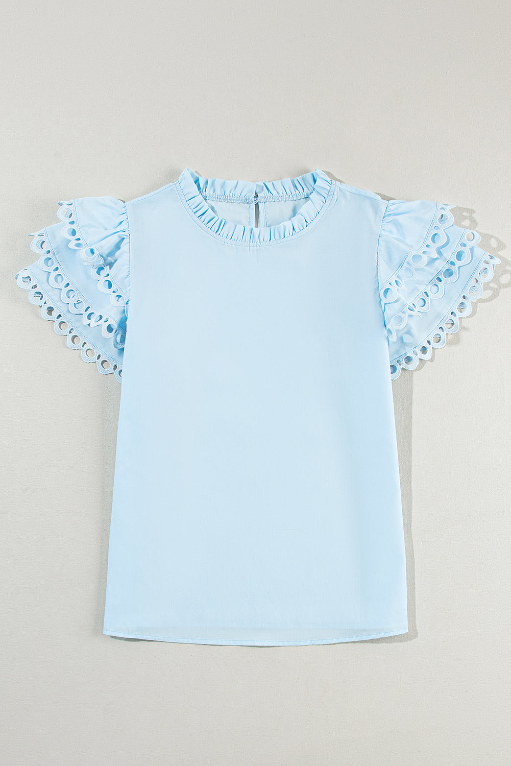 Mint Green Layered Ric Rac Cap Sleeve Filled Neck Blouse