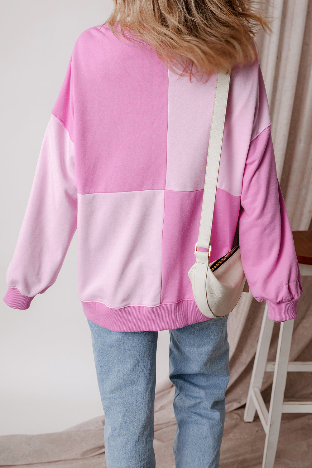 Parchment Colorblock Henley High Low Loose Sweatshirt