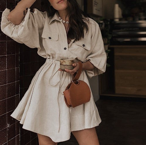 Elegant linen short shirt dress