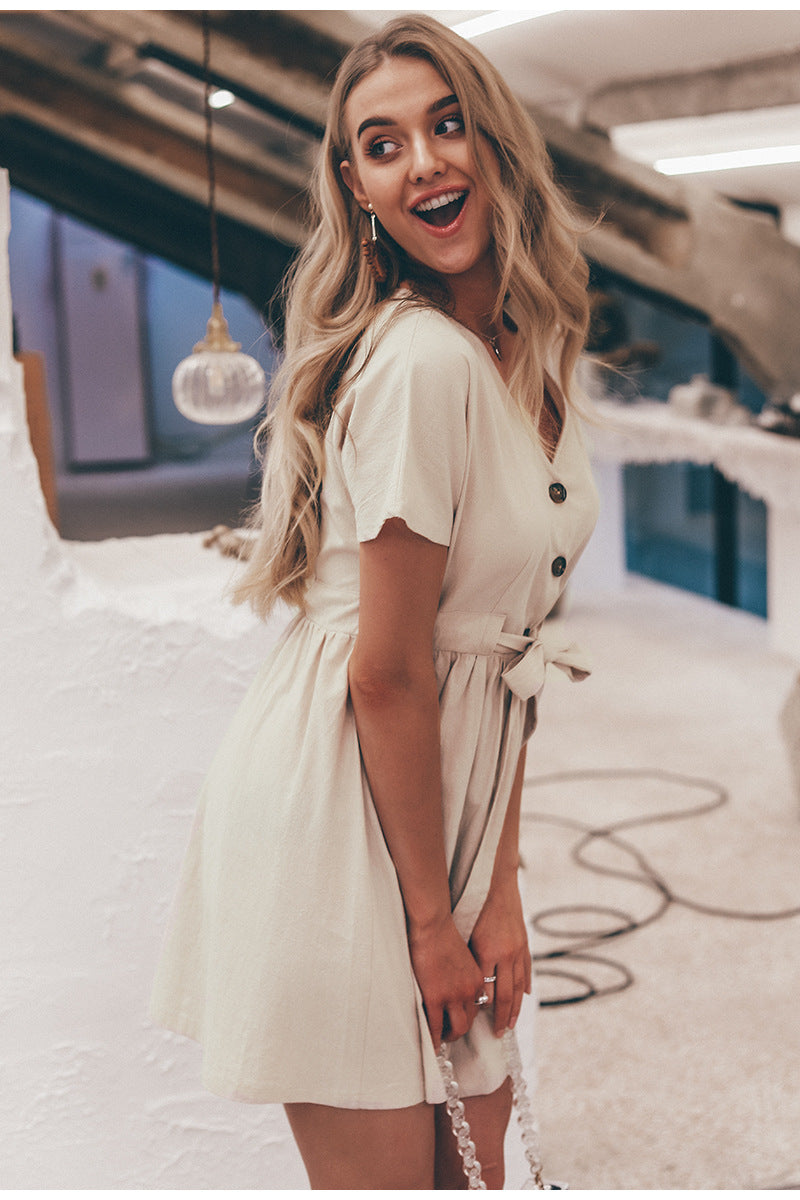 Vintage button women dress linen