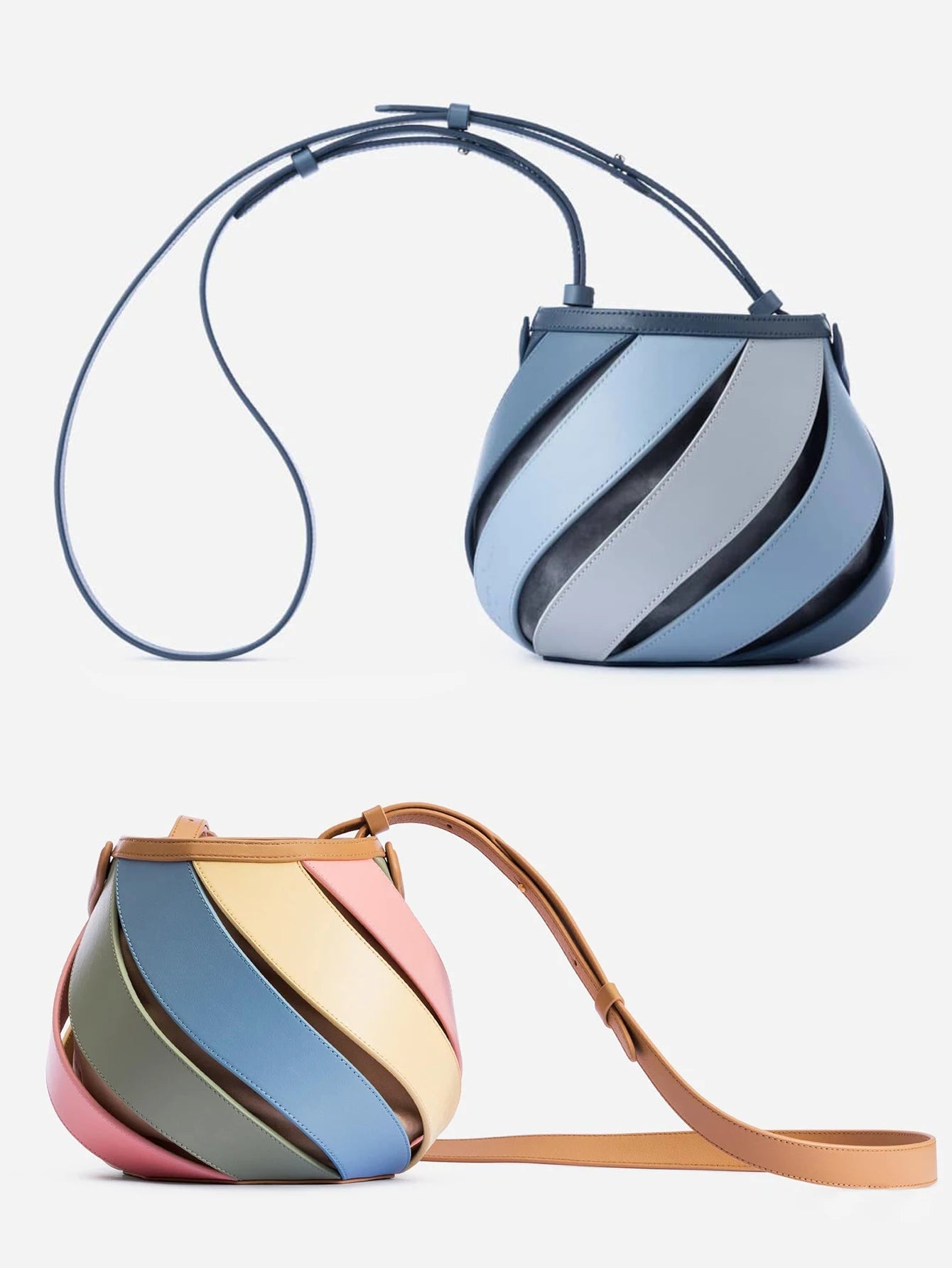 Leather Round Striped Handbag