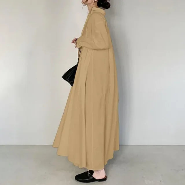 White A-line Cotton Linen Women Long Dress