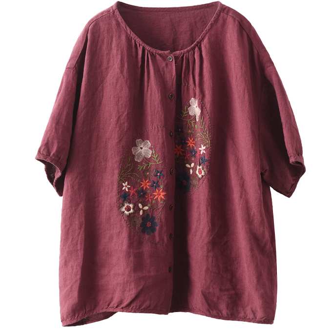 Women linen embroidered single coat