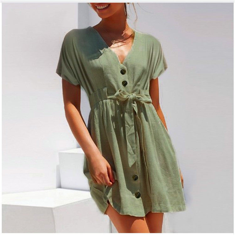 Vintage button women dress linen