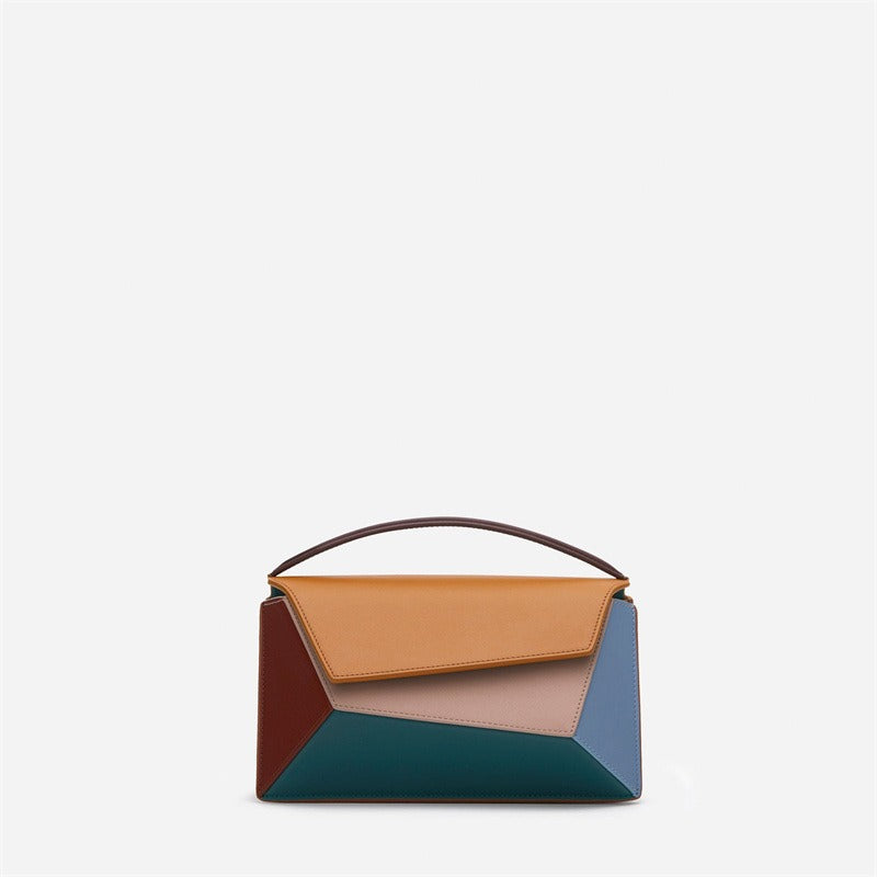 Women's bag geometric shape color contrast splicing handbag
