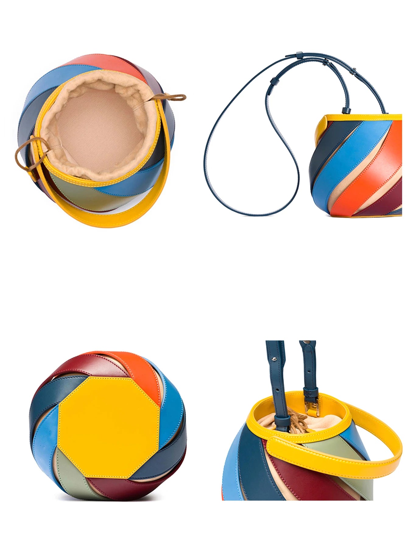 Leather Round Striped Handbag