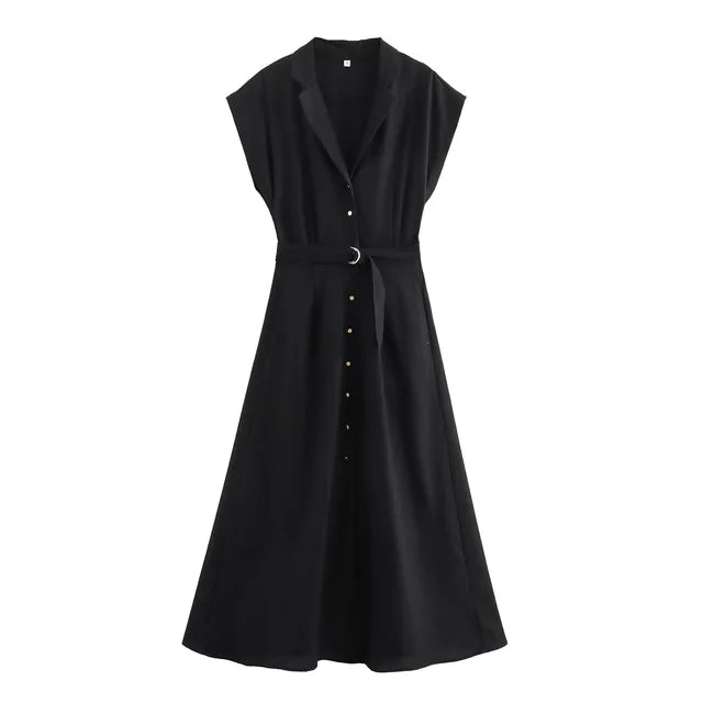 Linen blend midi shirt style dress