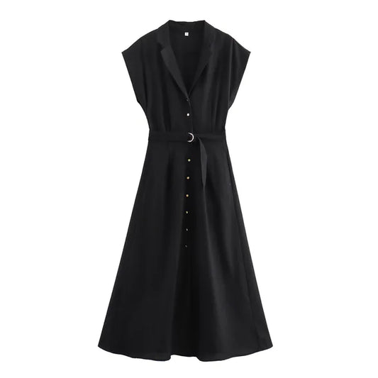 Linen blend midi shirt style dress