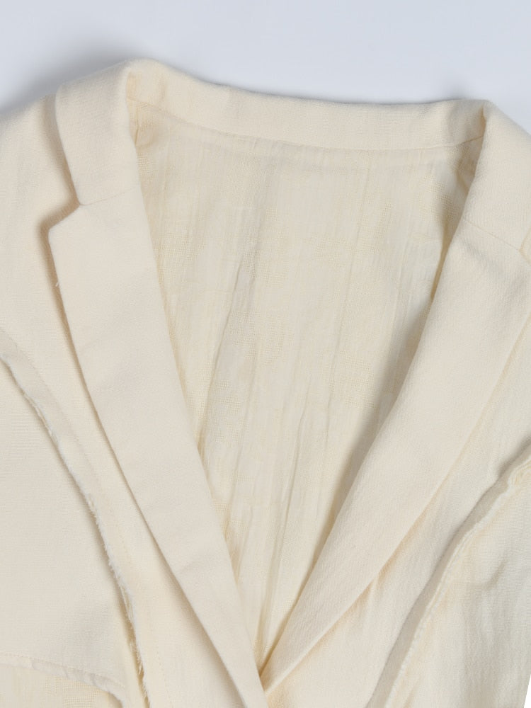 Women Beige Pleated Linen Long Elegant Dress