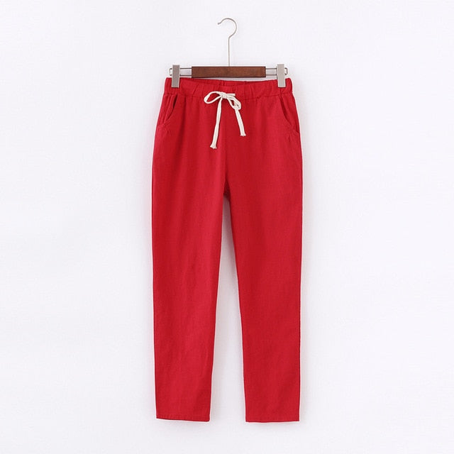 Candy Colors Women Cotton Linen Pants
