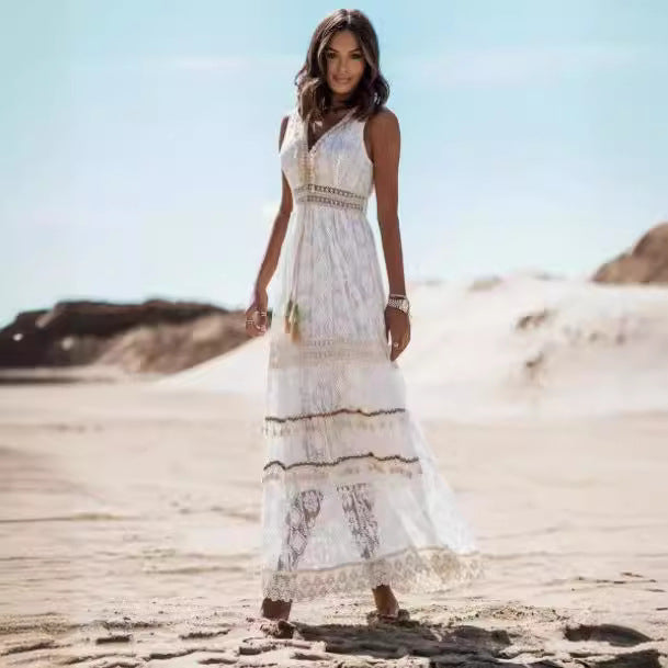 Bohemian long skirt women's lace patchwork big hem jumpsuit